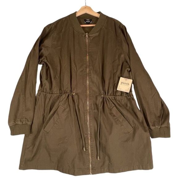 NWT Perch Blu Pepper Green Khaki Zip Utility Jacket Womens Plus Size 3XL Cotton - Picture 1 of 11